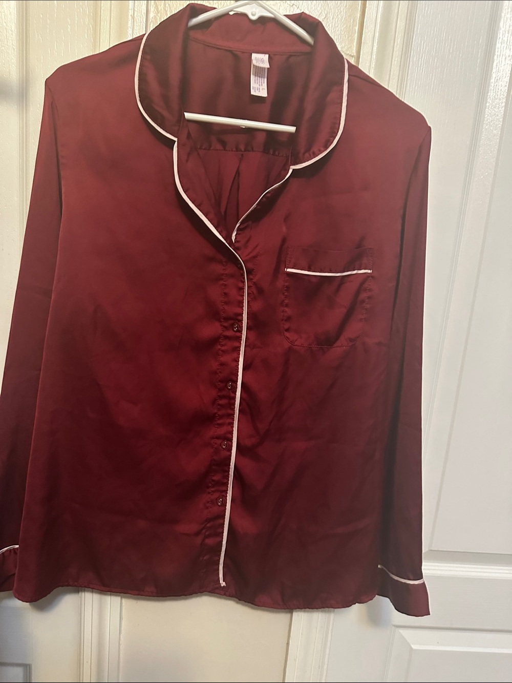 stars above Burgundy Satin Pajama Top with White Piping